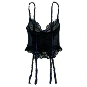 Vintage 90’s Black Lace & Mesh Bustier Corset Tank Top